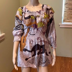 St. Martin's Silk And Cotton Blend Multi-colored Peasant Blouse Size XL